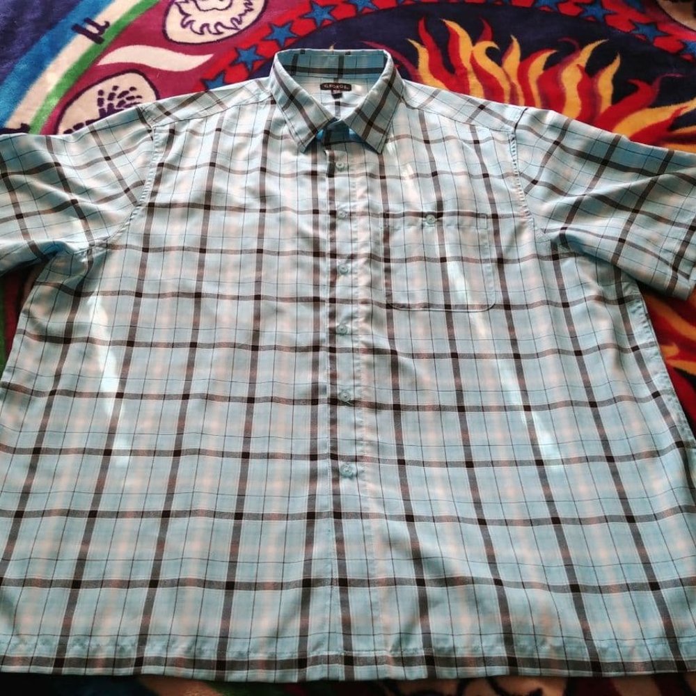 George 3XL Teal Blue Plaid Short Sleeve Button Men